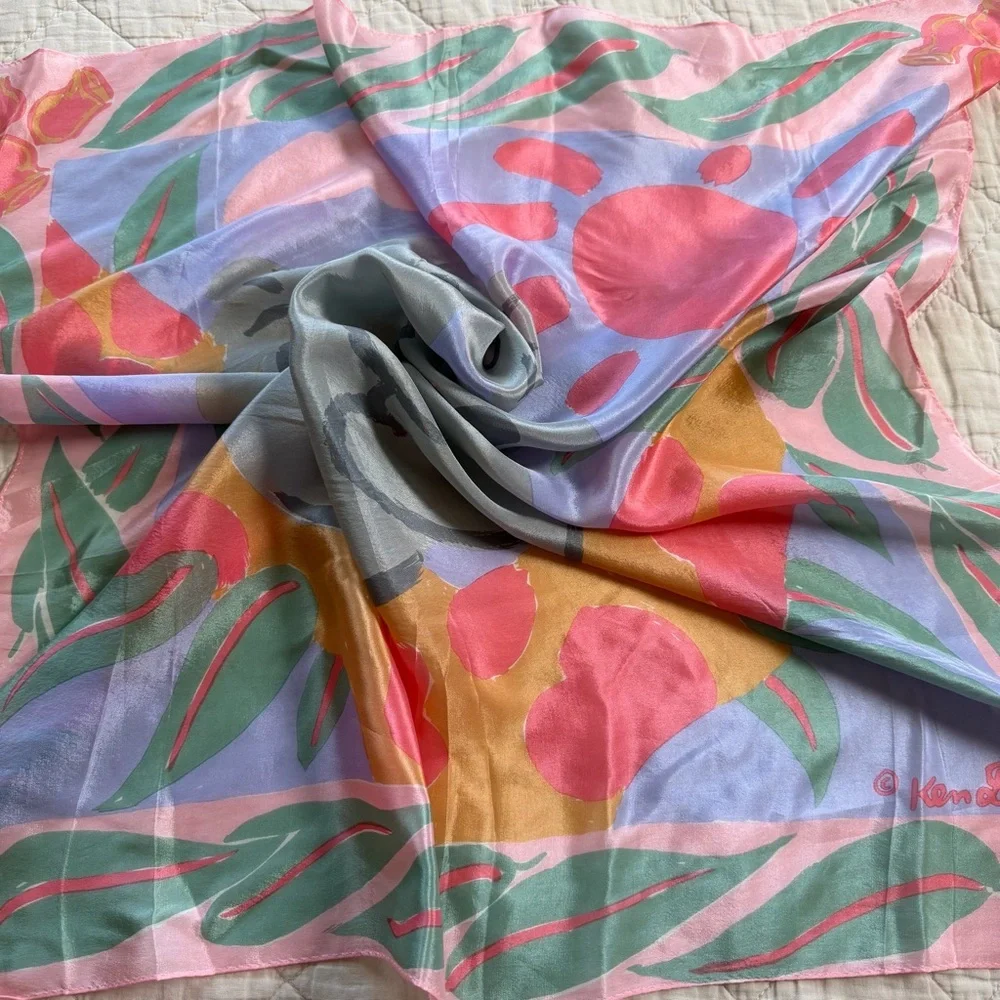 KEN DONE 1986 Vintage Silk Scarf 29” Pink Koalas Sun Australia 100% Silk